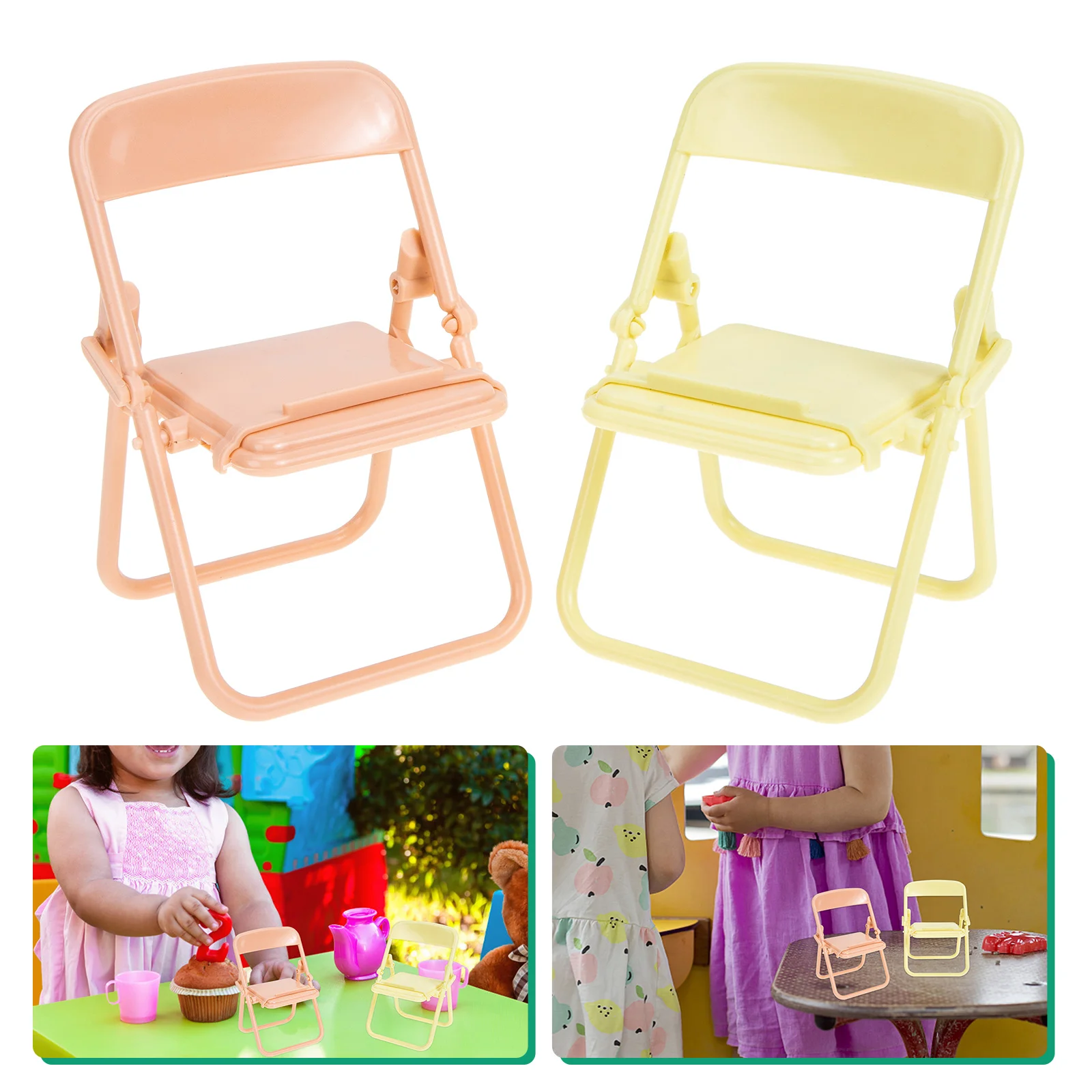 

2 Pcs Mini Chair Folding Toddler Baby Foldable Toy Toys Plastic House Dollhouse Miniatures