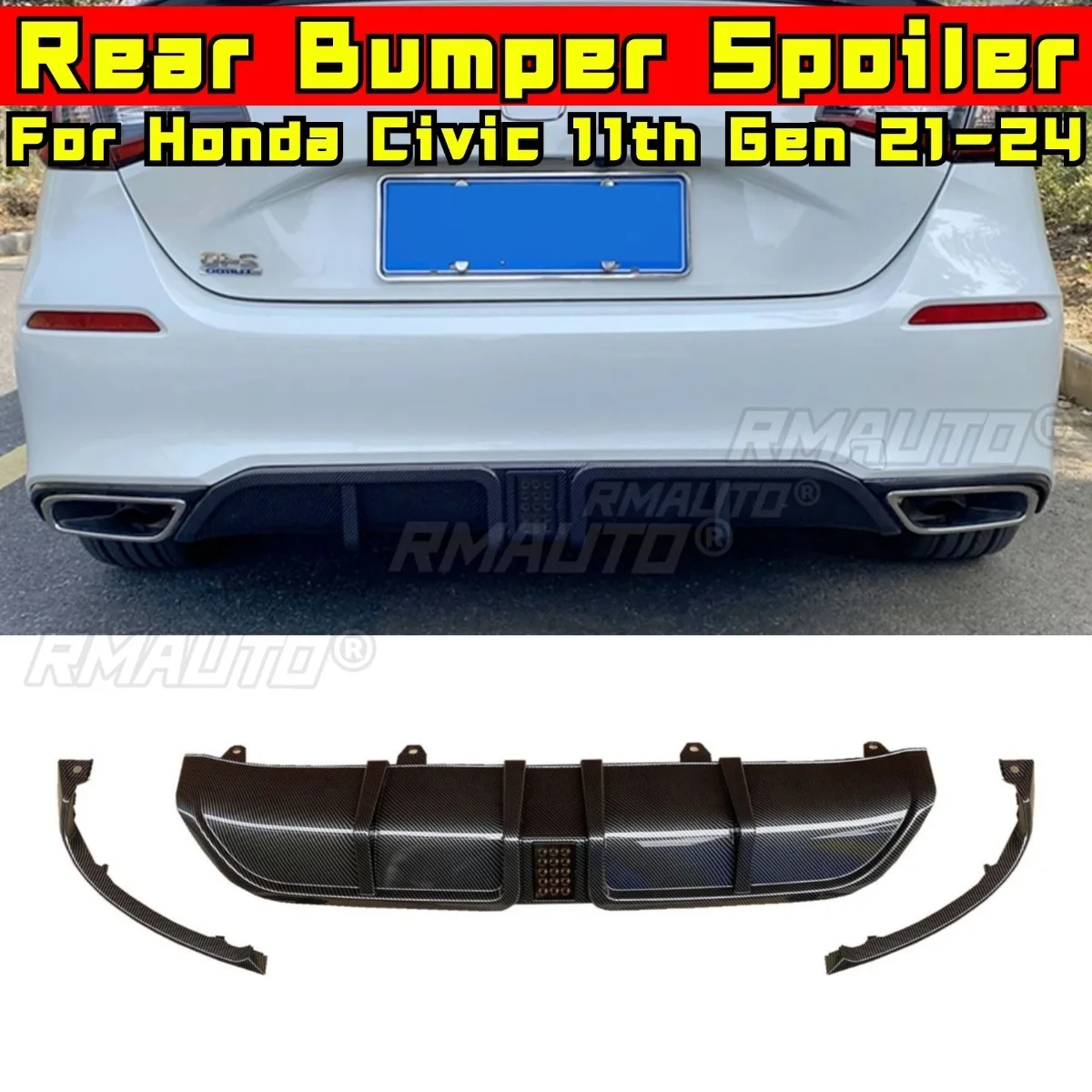 

Car Rear Bumper Spoiler Lip Diffuser Modification Part For Honda Civic 11th gen Hatchback 2021-2024 Bumper Guard Protector Cover
