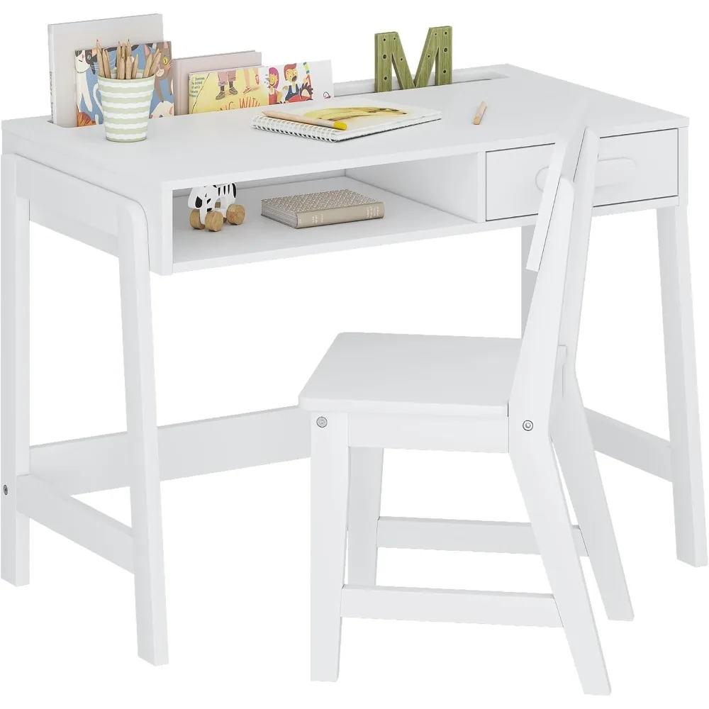 

Kids Desk and Chair Set, Study Desk for Kids with Drawers, Wooden Children Table Set, Student Writing Desk Computer Workstation