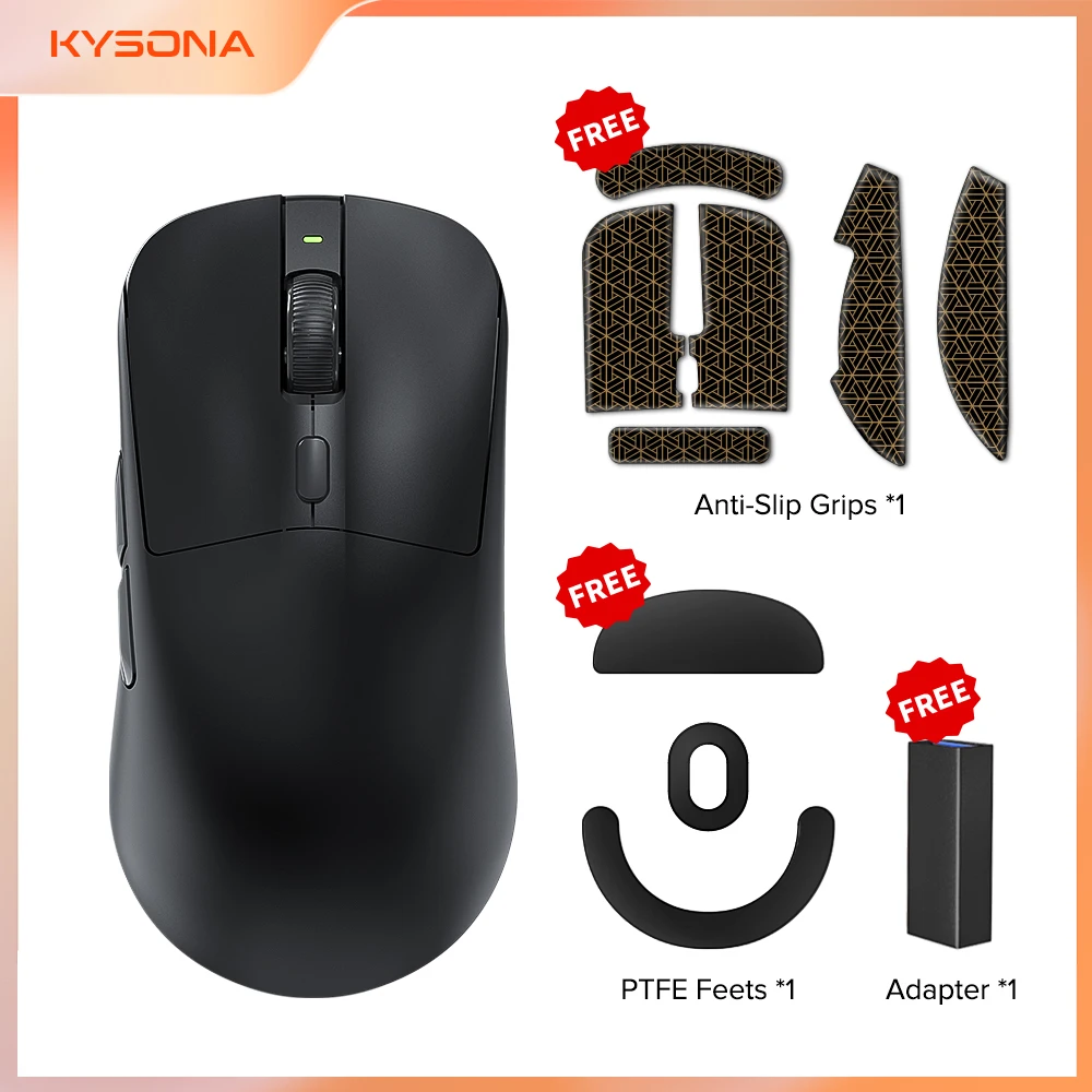 

Kysona M617 Черная игровая мышь Беспроводная мышь 8K Скорость опрокидывания PAW3395 26000 точек на дюйм Легкие эргономичные мыши для ПК геймерский ноутбук