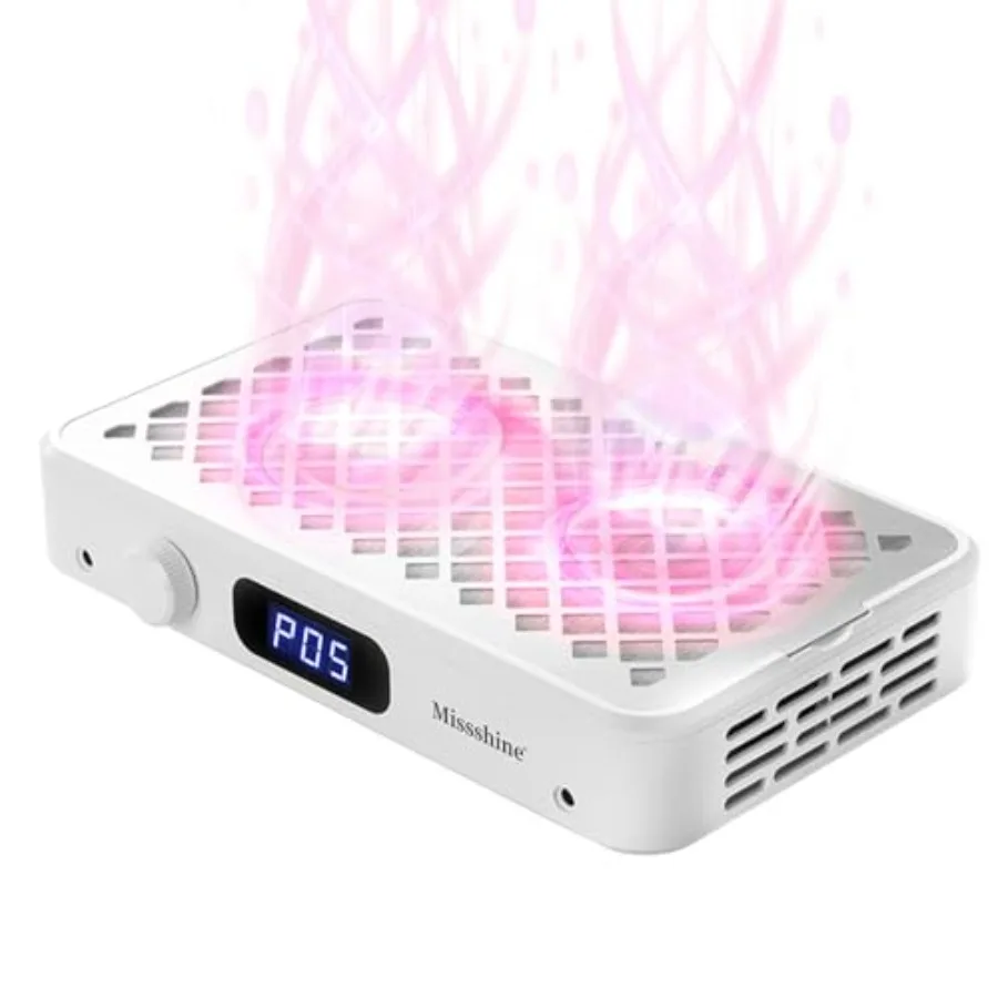 

Nail Dust Collector Dual-Turbine 7000RPM Professional with Filter Papers 10 Pcs 5 Speeds for Salon Home Use