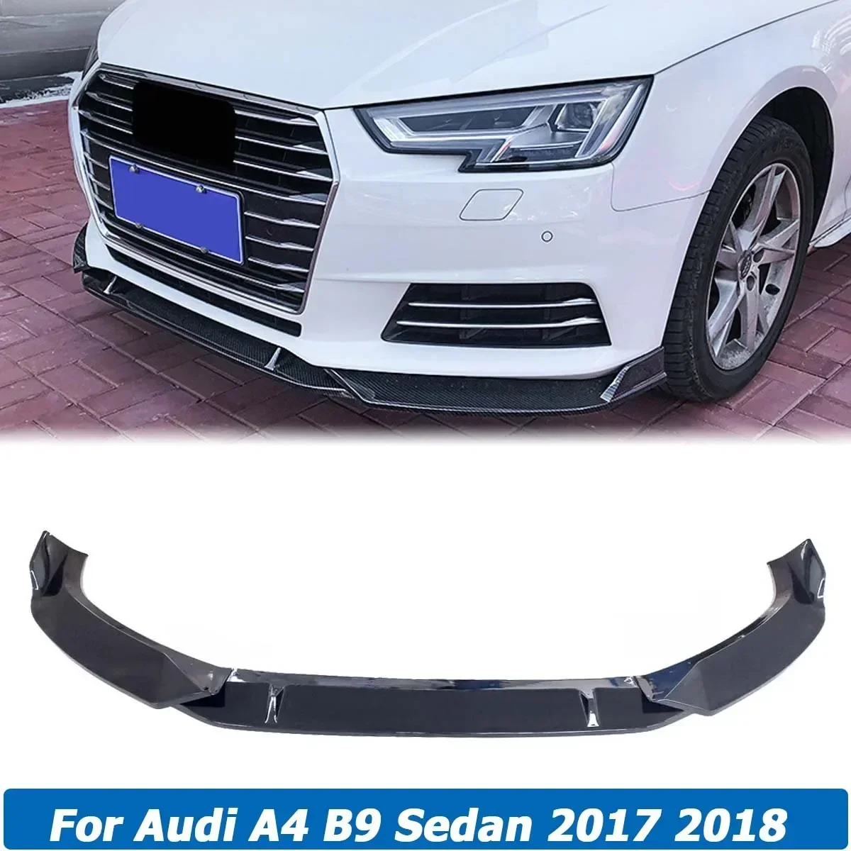 

3 шт. для Audi A4 B9 Sedan 2017 2018 передний бампер, спойлер, боковой сплиттер, диффузор, комплект кузова, дефлектор, автомобильные аксессуары