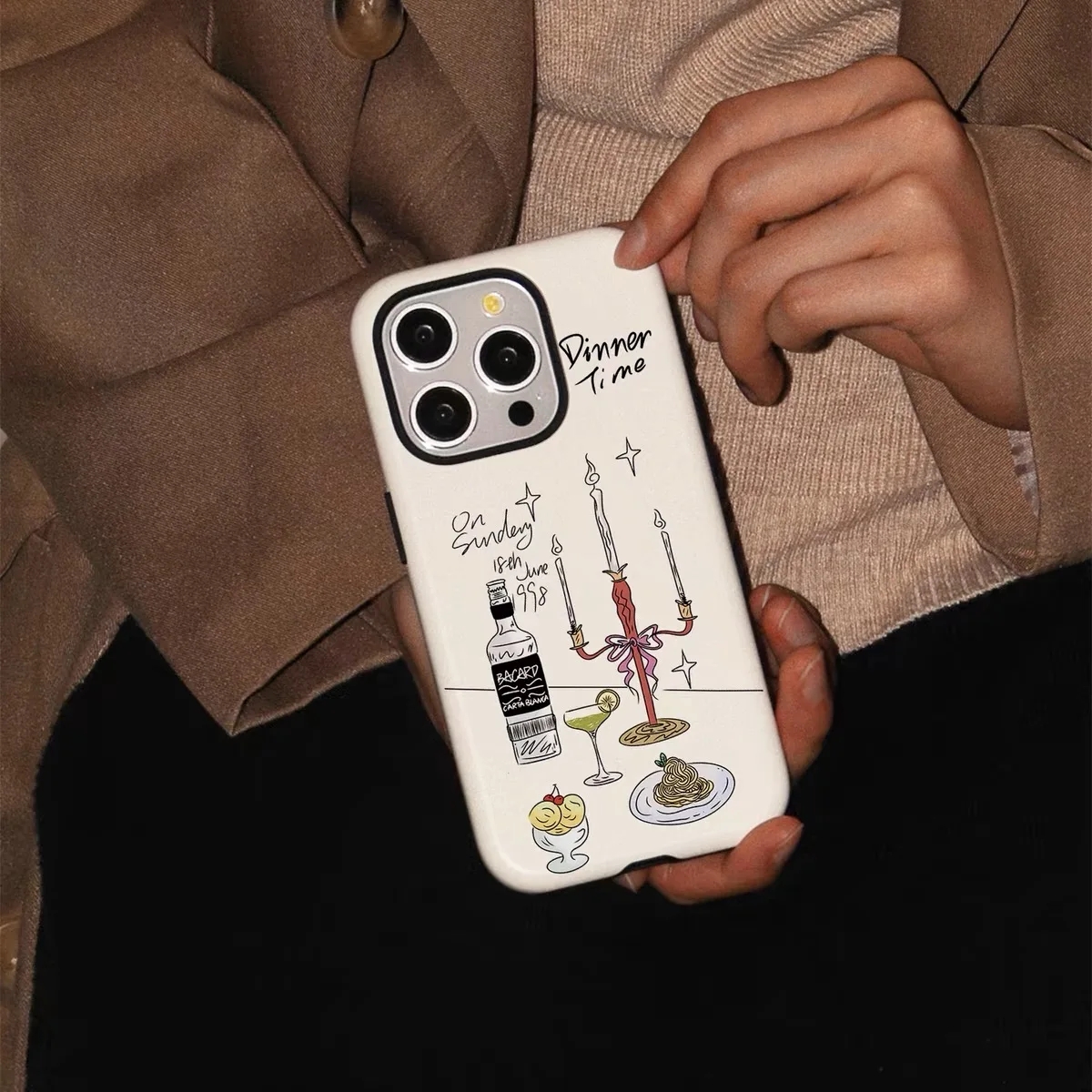 Ins Milk White Candlelight Dinner Case for IPHONE 16PRO MAX 14 13 12 11 PRO Plus XR XS Acrylic TPU Two in One Mobile Phone Cases