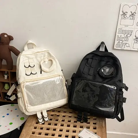 Collage Style School Bag For Teenage Girl Itabag Kawaii Backpack Transparent Love Heart JK Backpack Women New 2024 Laptop Bag