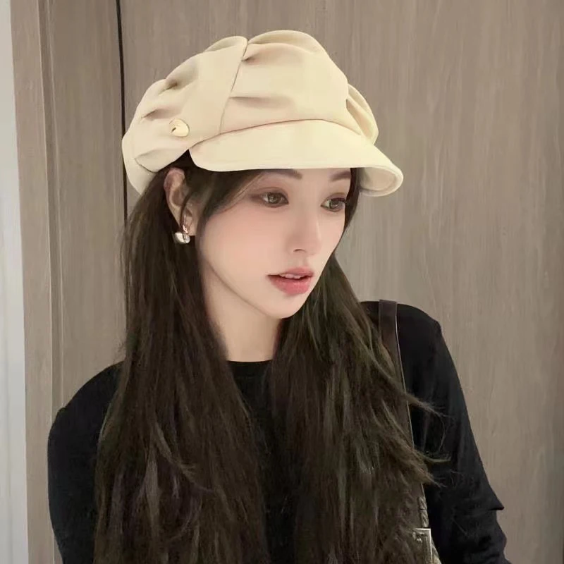 Suede Velvet Octagonal Cap For Women Women\'s Beanies Winter Korean Fashion Hats Cap Warm Stretch Skully