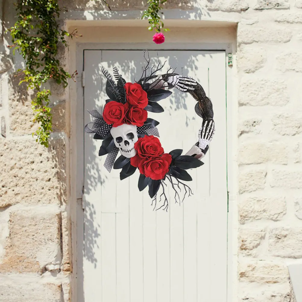 

Red Rose Wreath Decor Artificial Roses Scary Garland Halloween Party Wall Door Window Decor Creepy Theme Mantel