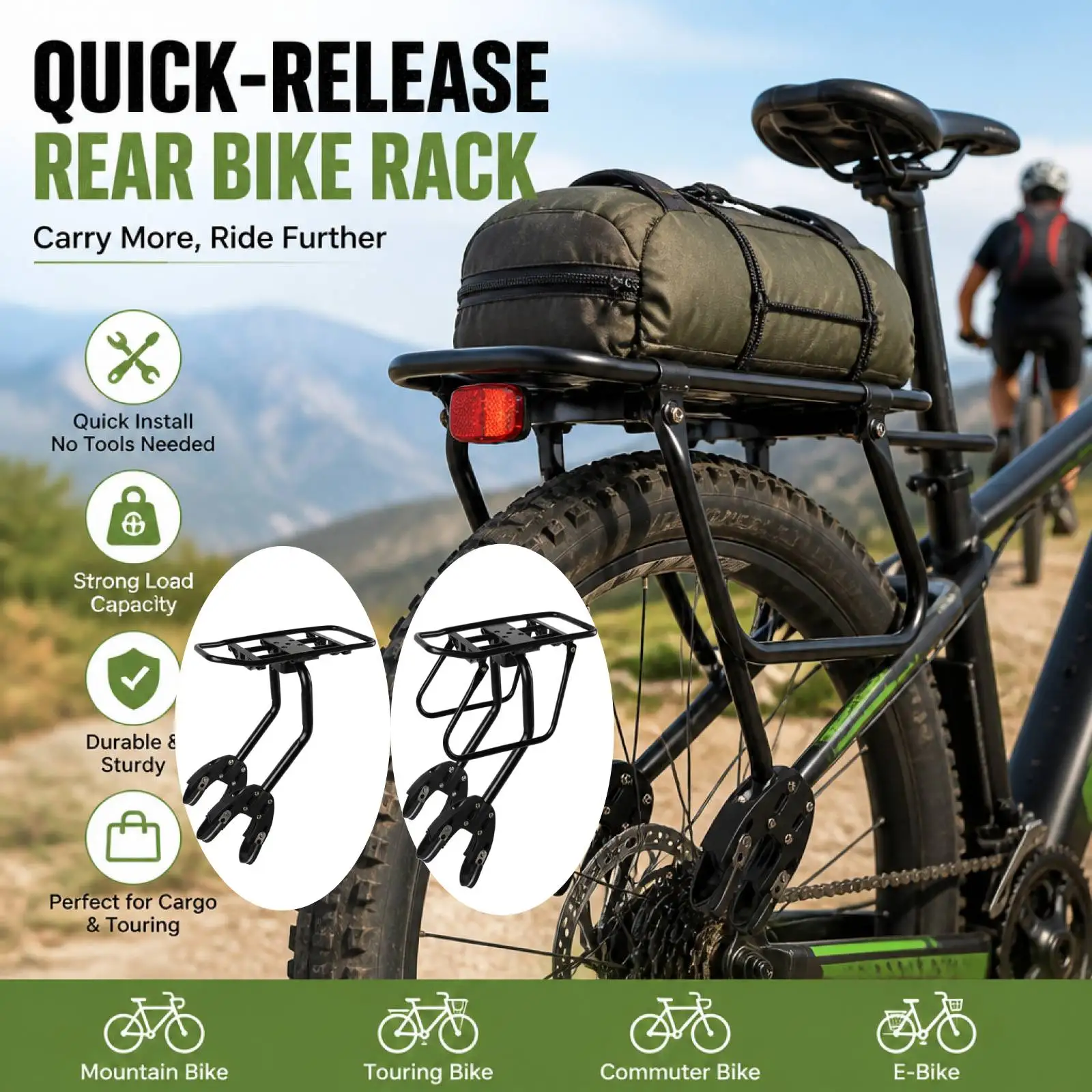 

Rear Bicycle Cargo Rack Waterproof Pannier Support Frame Bag Carrier for Cycling Equipment and Touring