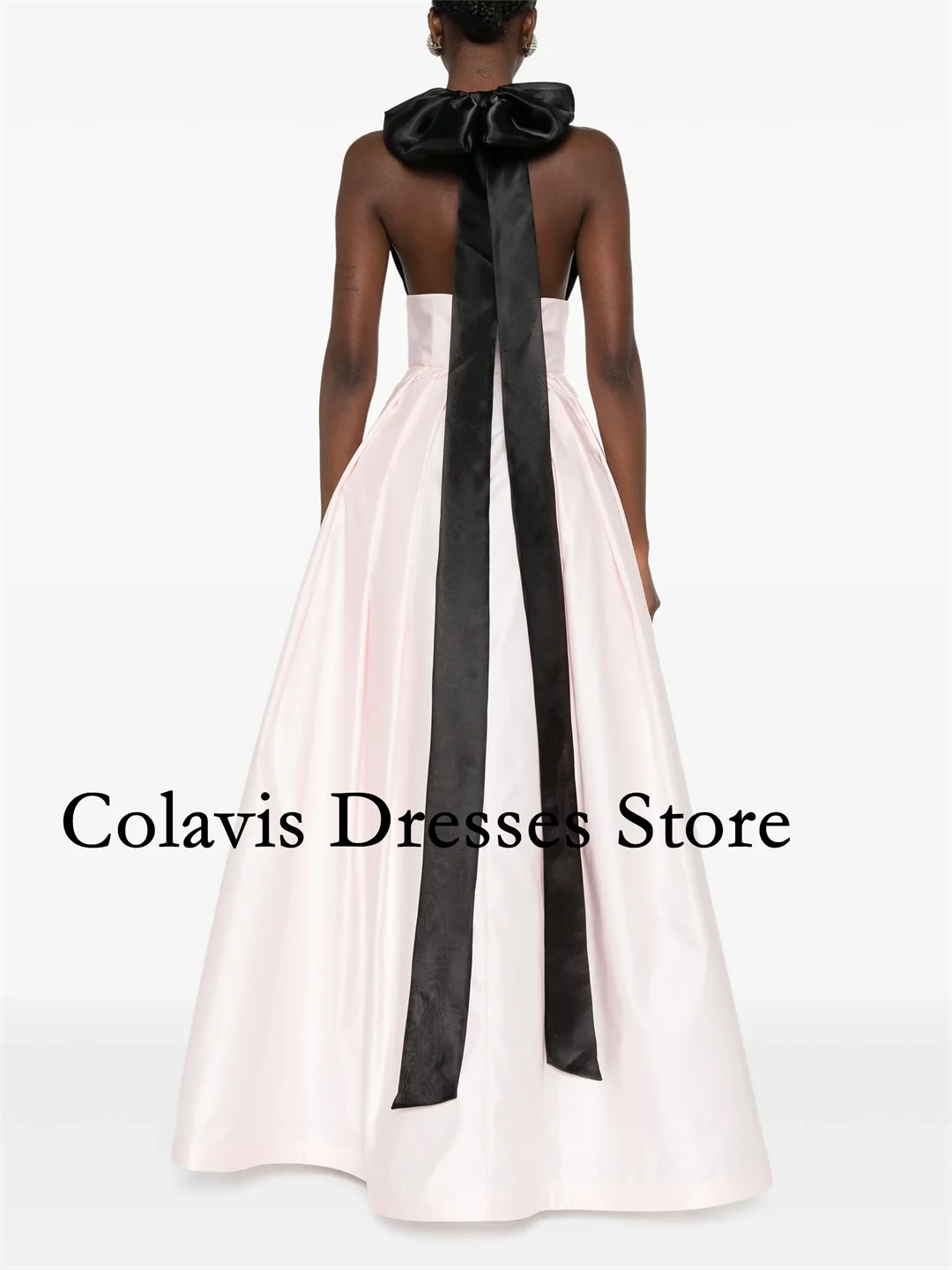 Sukienki wieczorowe damskie na studniówkę 2025, satynowe, bez rękawów, w kształcie litery A, z dekoltem typu halter i kokardą na plecach, suknie balowe, sukienki formalne na przyjęcia.