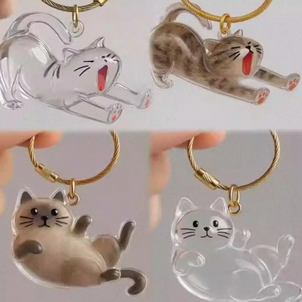 Cute Stretching Cat & Dog Shape Hair Storage Pendant Transparent Keychain DIY Bag Souvenir Collection Hair Storage Box Pet Gift