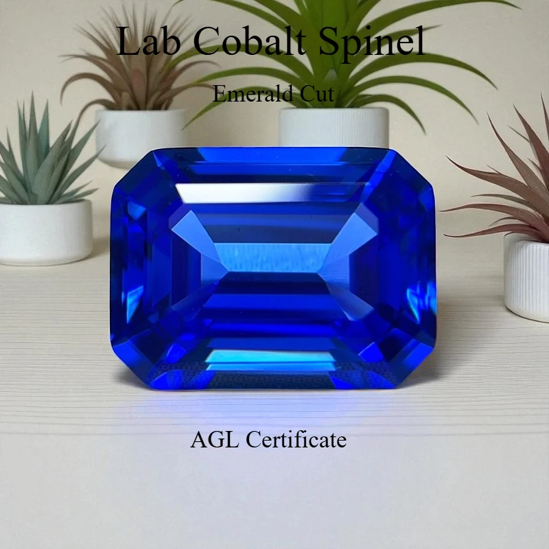 

Lab Grown Cobalt Spinel Emerald Cut Blue Color VVS1 Synthetic Gemstone for DIY Jewelry Making Gift Selectable AGL Certificate