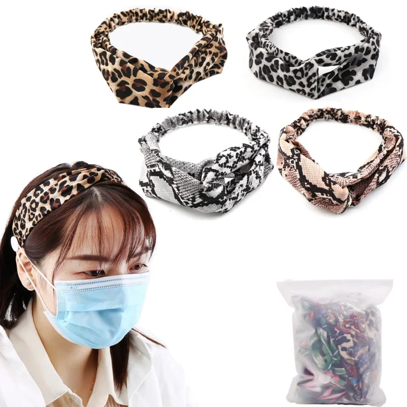 Hot Headband Women's Leopard Print Mask Button Headband Accessories Ladies Bandana Elastic Sports Bandana Hairband Headwear