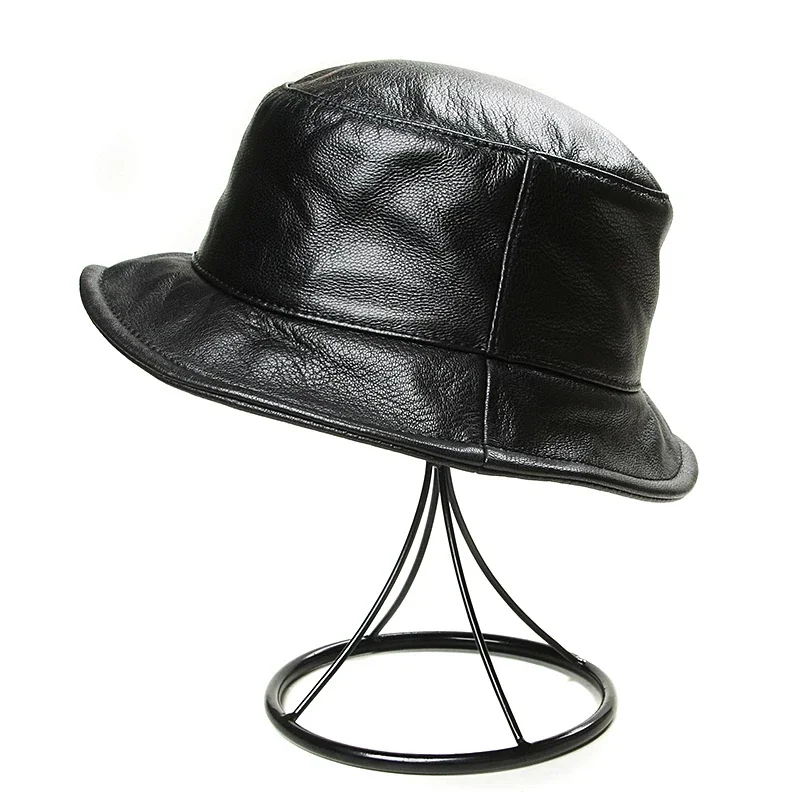 Korean Winter Women Black Real Leather Fisherman Hats For Men Male Casual Fishing Hat Basin Caps Man Streetwear Bucket Gorra