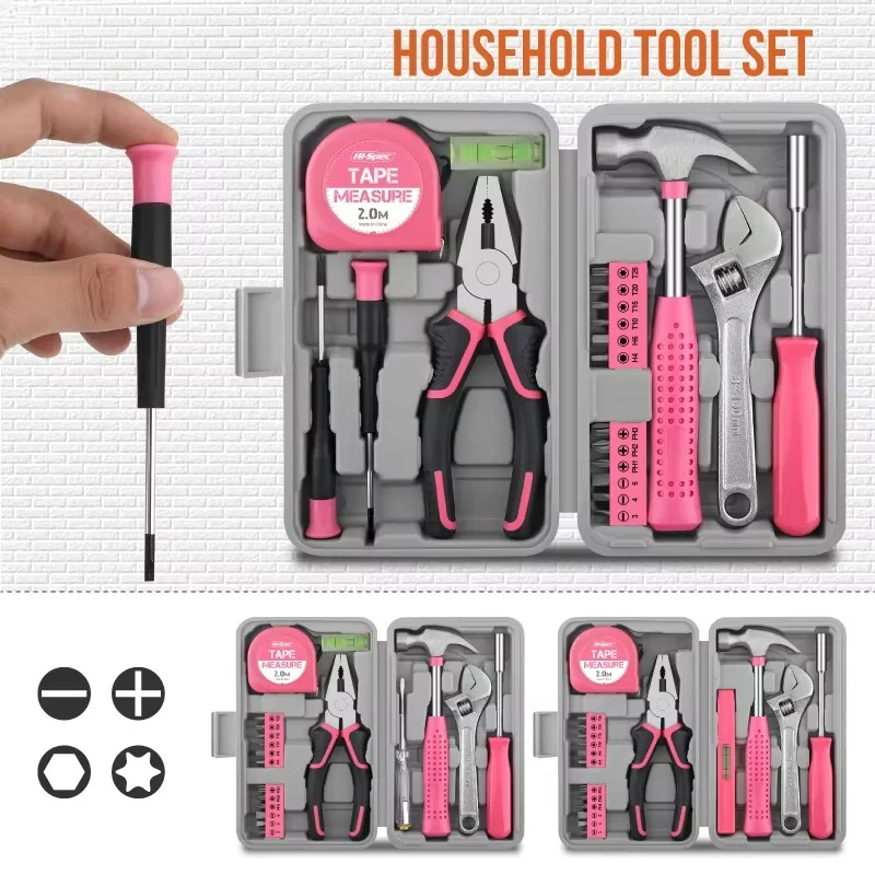 18/19/20 piezas kit de herramientas de bricolaje rosa con bolígrafo eléctrico y acero CR-V-juego de herramientas manuale