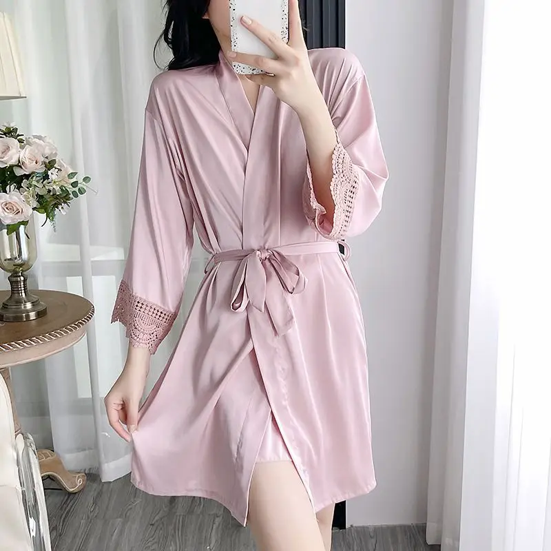 Sex Appeal Ice Silk Female Spring and Summer New Style Sense of Advanced Bathrobe Spring and Autumn Thin Loose Japanese Bathrobe