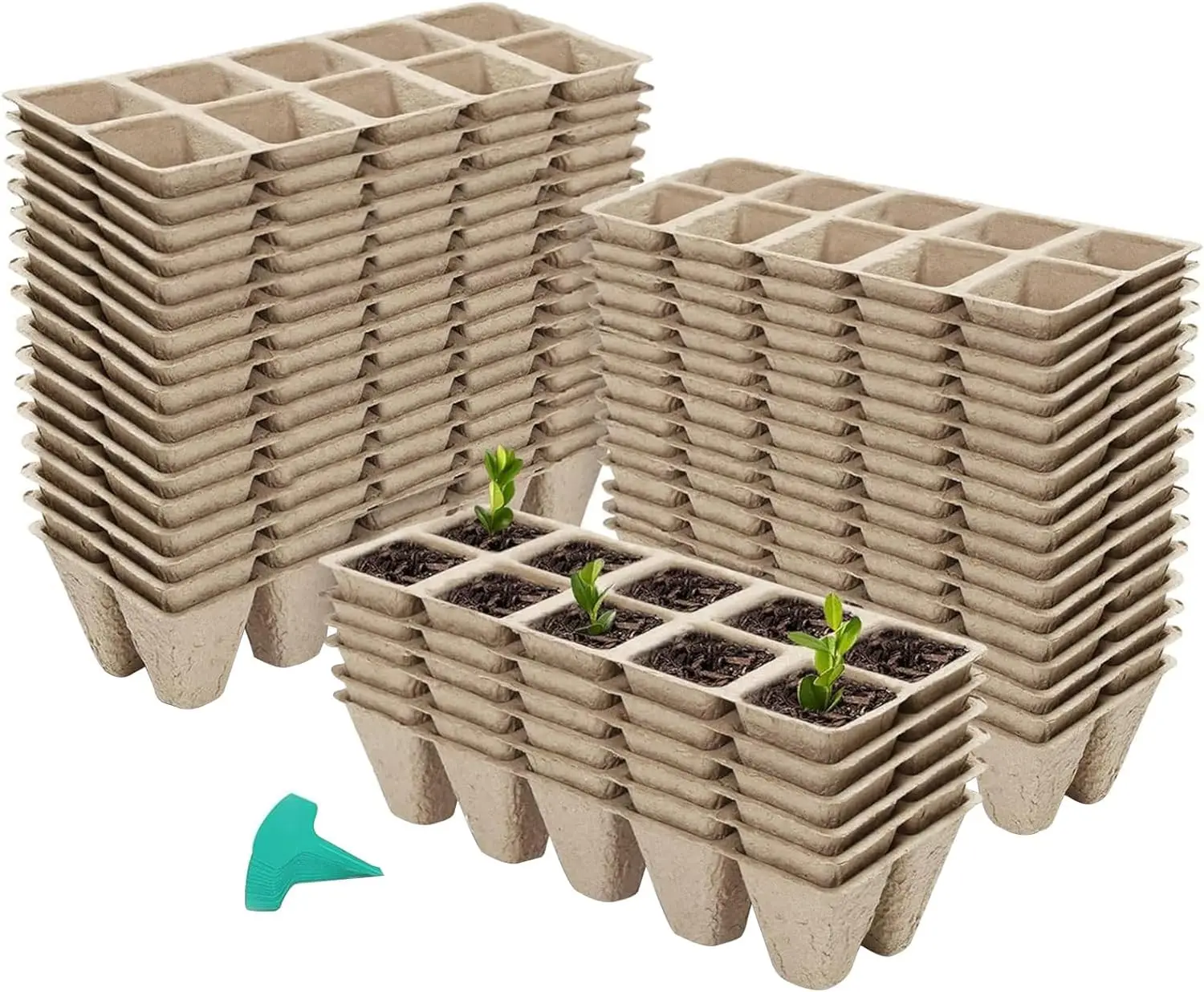 360 Cells Peat Pots Seed Starter Trays, 36 Packs Biodegradable Seedling Pots Germination Trays with 15 Pcs Plant Labels