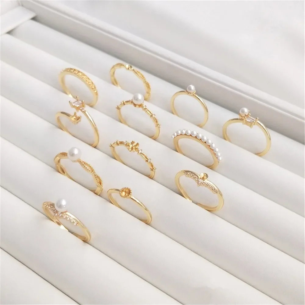 14K plated gold Extremely fine pearl ring support Japanese light luxury simple high-grade bead support ring DIY jewelry