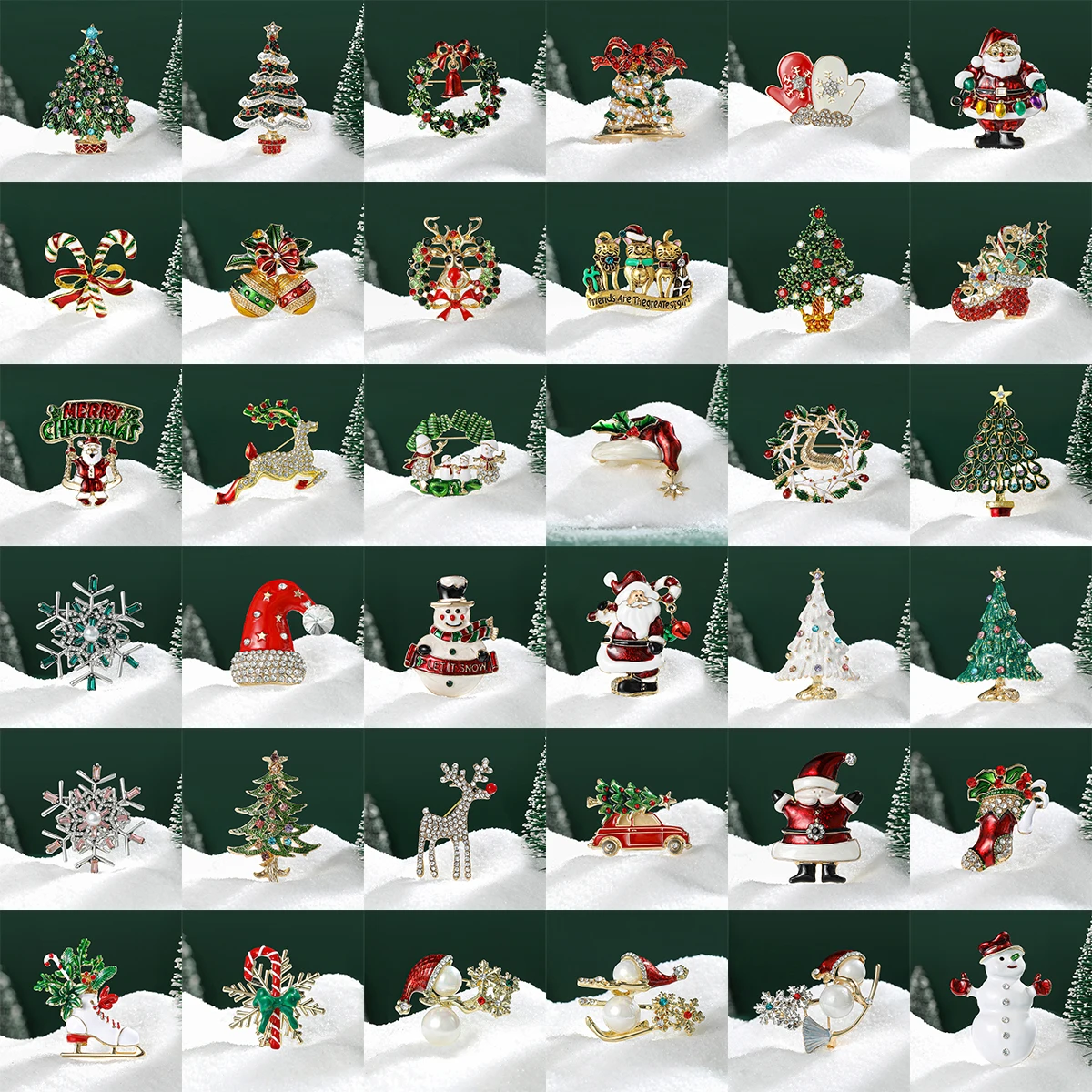 Fashion Popular Christmas Series Brooch Garland Snowman Santa Claus Walking Stick Socks Bells Unisex New Year Pins Gifts