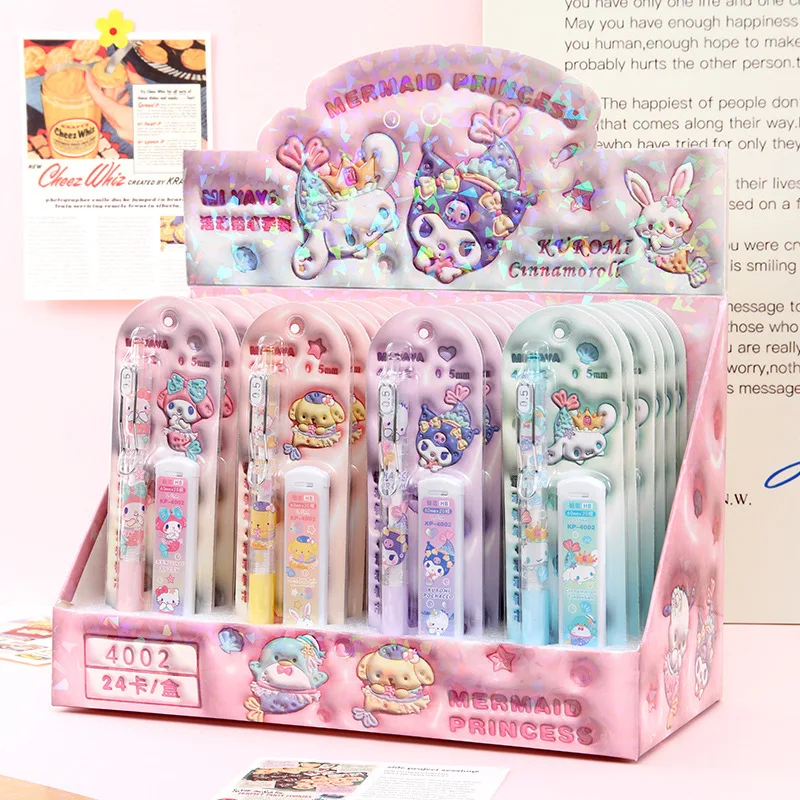 New 24pcs Sanrio Mechanical Pencil Set Melody Kuromi Cinnamoroll Student School Supplies Automatic Pencil Learning Stationery