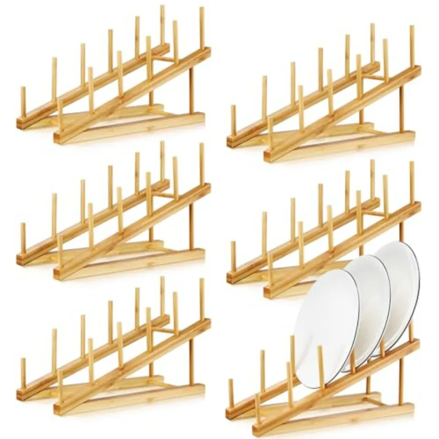 

6 Pcs Wooden Bamboo Dish Drying Rack Kitchen Cabinet Organizer for Cabinet Cutting Board Display Stand for Dish Plate Bowl Wate