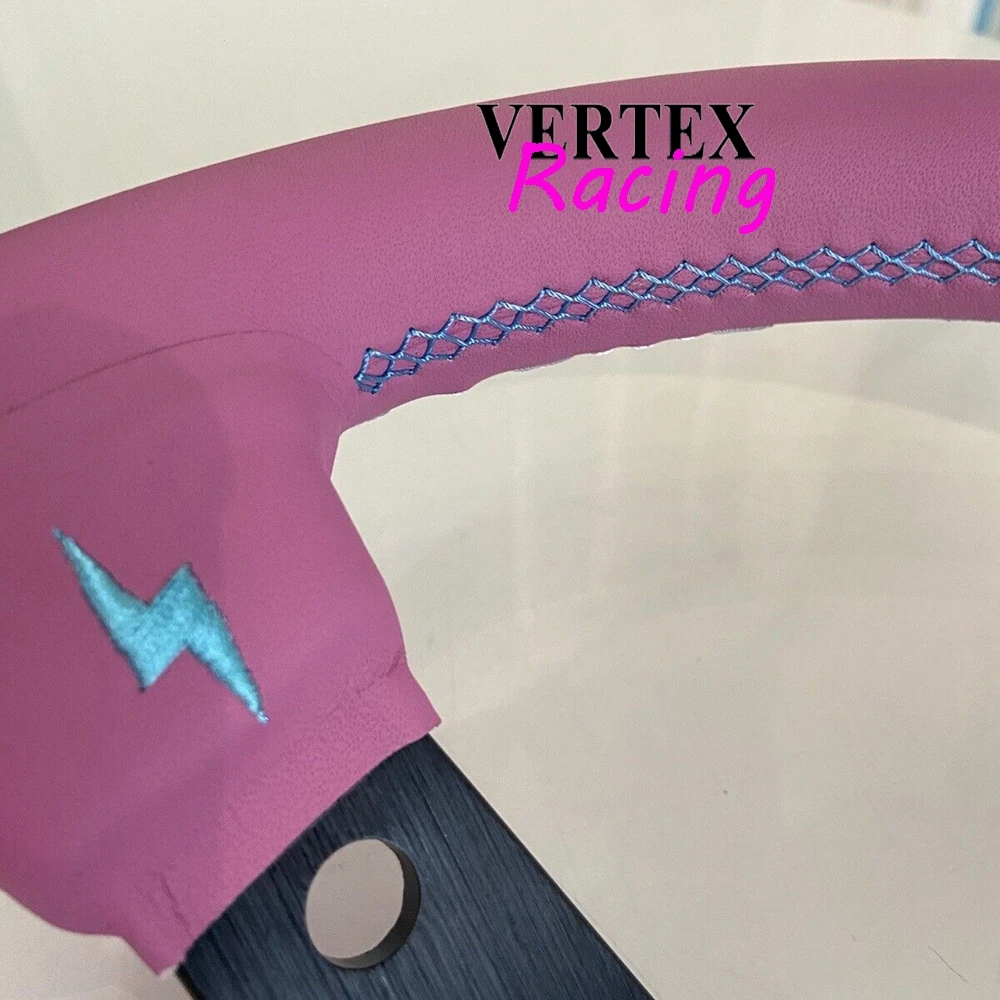 330MM Universal Girly Pink Racing Vertex Steering Wheel JDM Deep Corn Sport Game Leather Fatlace VERTEX Steering Wheel