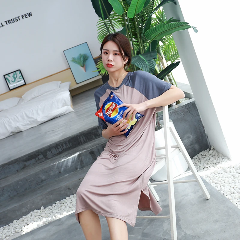 Modal Sp Dr femmes été rond Ne longue jupe décontractée ample grande taille coréen Sle épissure ort Sve t-shirt Dr mince