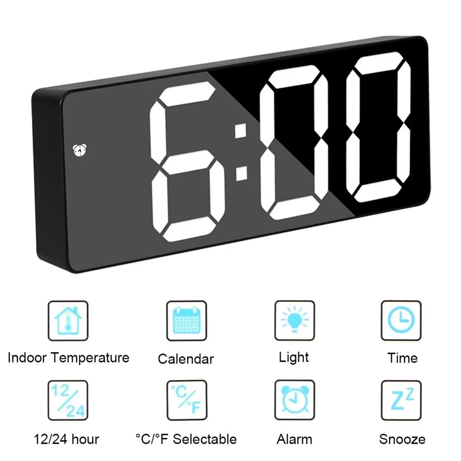 Latest Digital Clock LED Alarm Clock Bedroom Electronic Desktop Clock with Temperature Display Adjustable Brightness 12/24 Hours