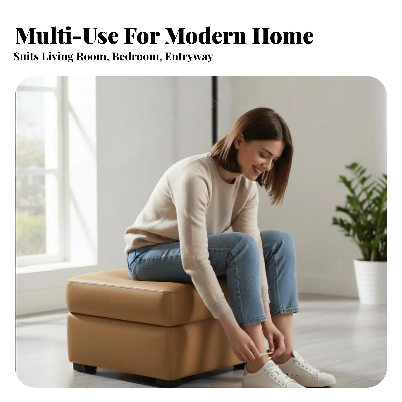 Tufted Storage Ottoman Padded Seat Upholstered Bench Multi-Functional Multi-Purpose for Families, Adults, Living Room, Hallway