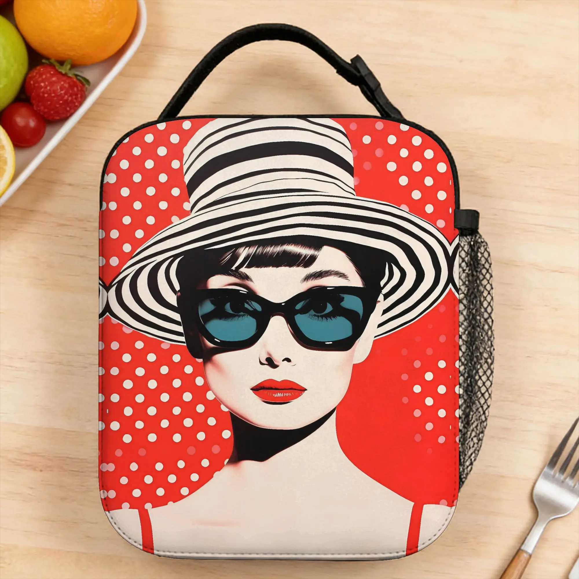 Audrey Hepburn Lunch Bag Picnic Portable Insulated Thermal Tote Handbags For Girls  Waterproof Print Cooler Bag
