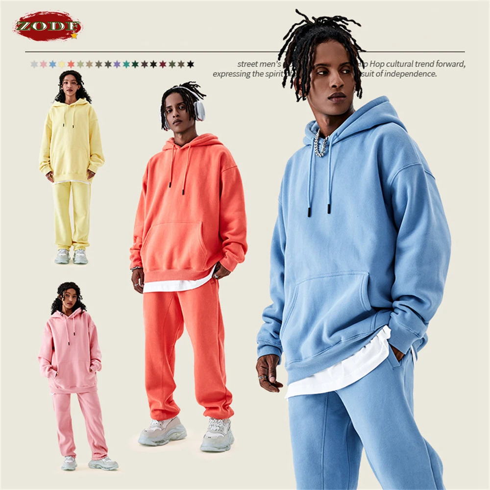 ZODF Casual Winter Men 350gsm Fleece Hoodies Unisex Women Loose Warm Solid Hooded Sweatshirts Pullovers 18 Colors HY0728