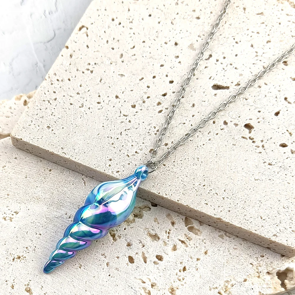 Star Dew Conch Pendant Hot Game Mermaid Series Periphery Blue Colorful Metal Necklace for Gamers Fans Collection