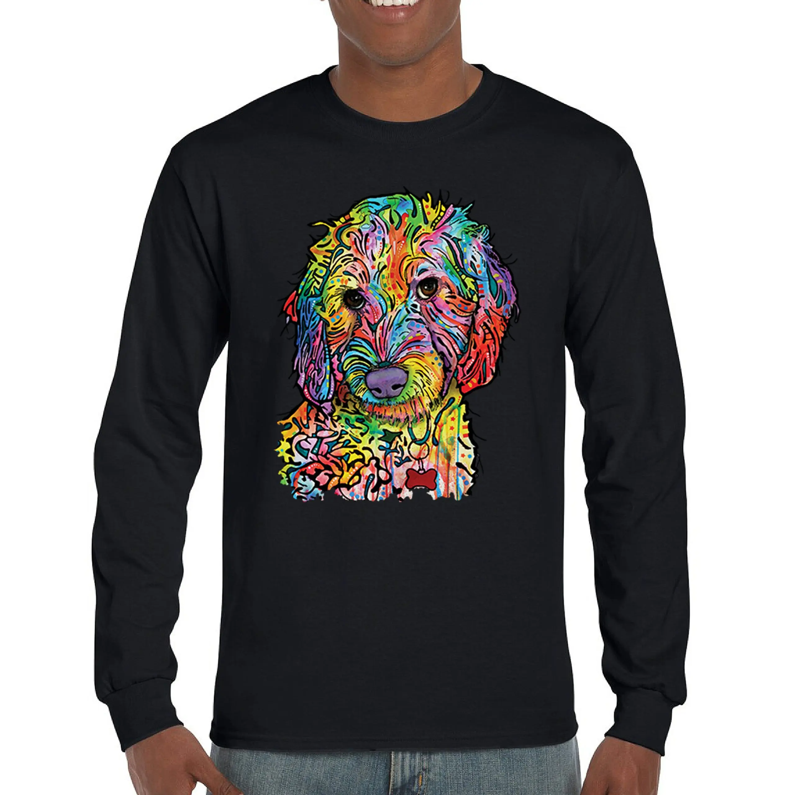 Dean Russo Sweet Poodle Long Sleeve T-shirt Dog Pattern Puppy Adopt Pet