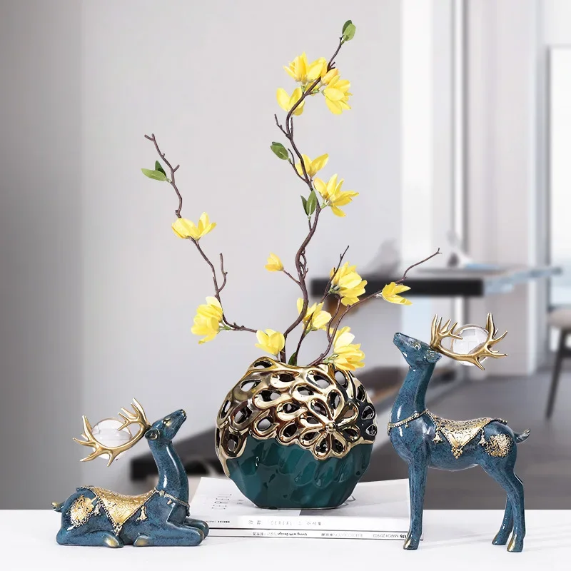 Creative Home Decorative Figurines Modern Light Luxury Ornaments Vase Living Room Office Hotel Store Art Ceramic Craft Sculpture view 4