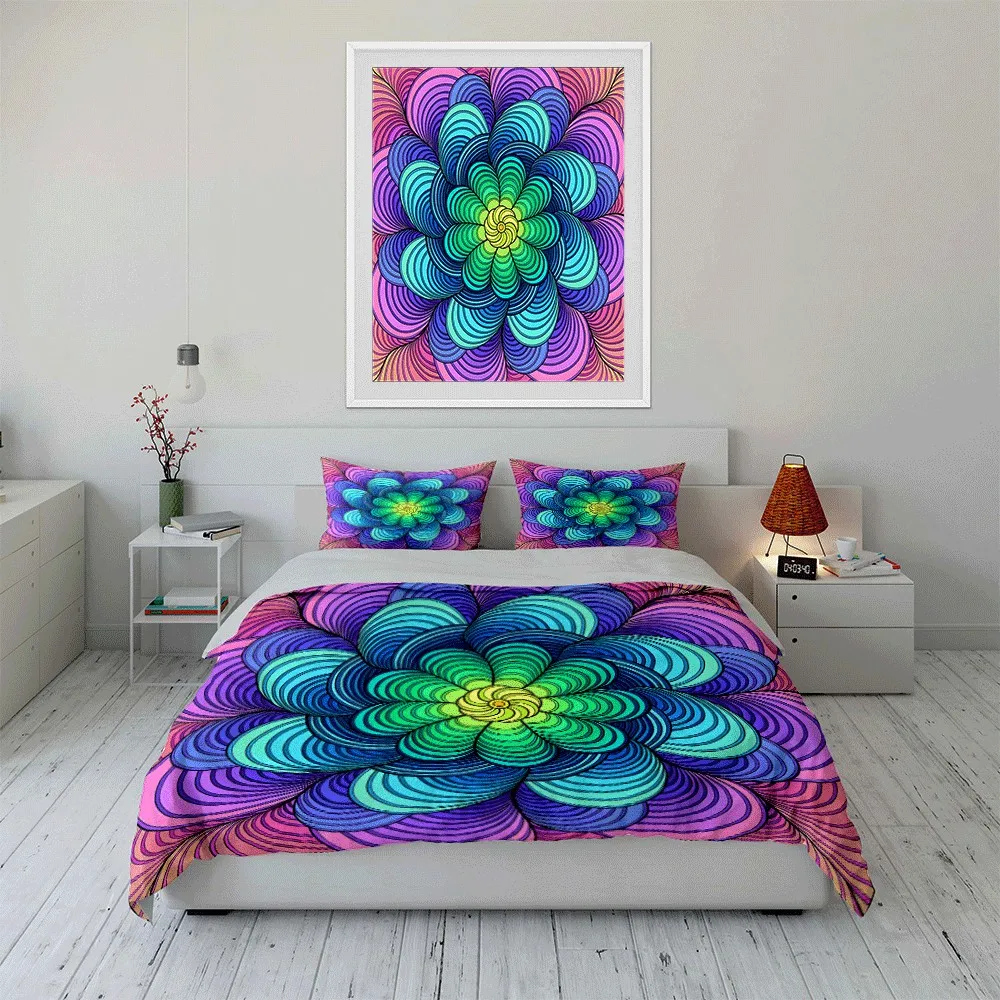 3PC Rainbow Gradient Mandala Flower Prints bedding Set. Exquisite three-piece bedding set gift for kids and adults