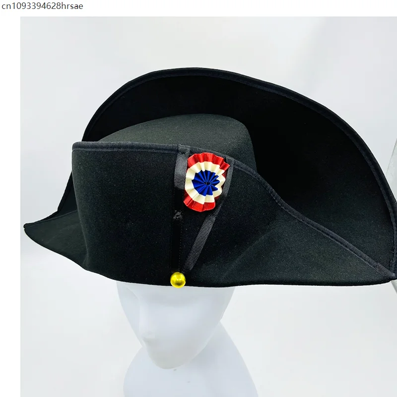 ナポレオンフレンチスタイル提督キャプテン Bicorne 帽子コスプレキャップ黒人男性大人の小道具アクセサリー 59 センチメートル頭サイズ