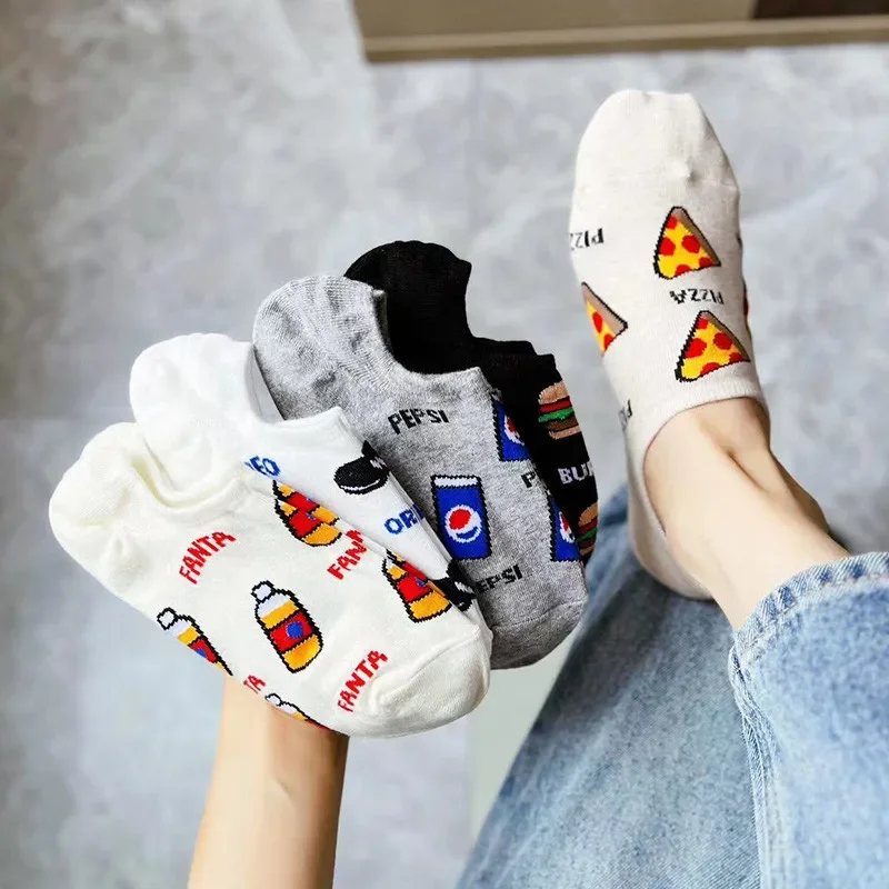 

5pairs Korean cartoon style boat socks brand new design food pattern cute princess socks breathable fashion socks