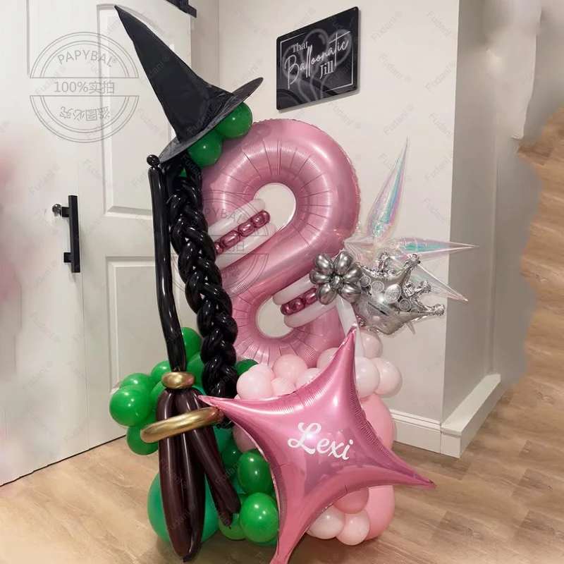 79 قطعة بالون ساحرة سحرية لتزيين حفلات أعياد الميلاد الشريرة مقاس 32 بوصة بالون أرقام وردي للأولاد والبنات وحفلات أعياد الميلاد وحفلات استقبال المولود الجديد #1