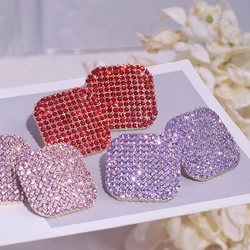 Luxury Shining Crystal Rhinestone Geometric Square Stud Earrings for Women Fashion Korean Big Heart Earrings Jewelry Accessories