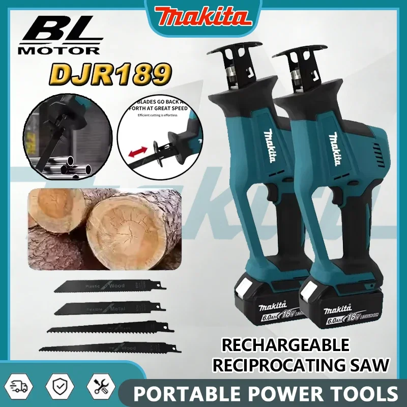 

Аккумуляторная бесщеточная сабельная пила Makita DJR189 18В для резки дерева и металла, портативный электроинструмент, перезаряжаемый