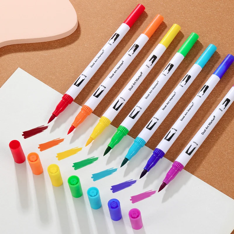 

12 Colors Drawing Watercolor Art Markers Pen, Double Tip Brush Fineliner Colouring Painting Pens Set, Art Stationery Supplies