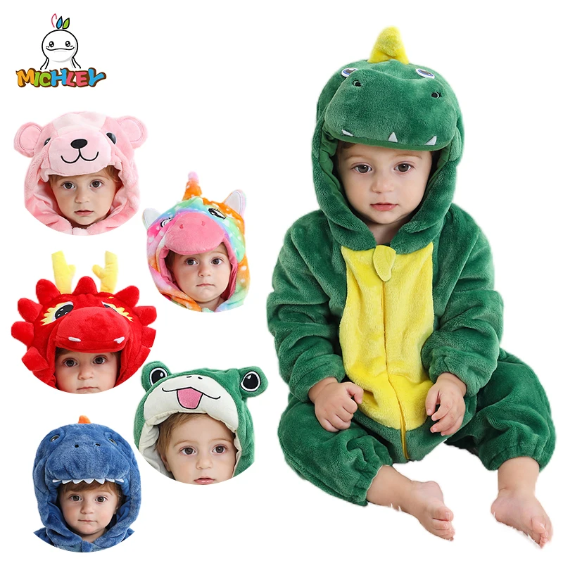 MICHLEY Halloween Dinosaur Baby Winter Costume Rompers Clothes Cute Cartoon Jumpsuit Bodysuit Overall Unicorn For Girls Boys