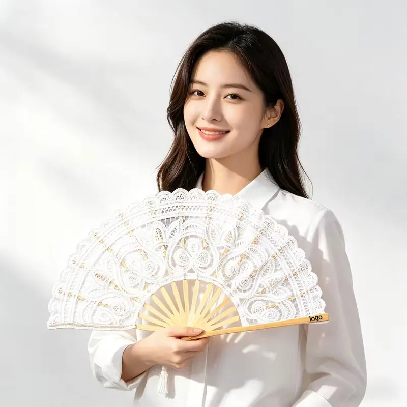 Vintage Style Lace Folding Fan, Handmade Bamboo Fan with Tassels, for Women, Brides, Cosplay, Home and Wedding Decoration, Lace Embroidered Fan, Hollow-Out Vintage European Court Fan, Folding Bamboo Fan, Dance Prop Performance Fan