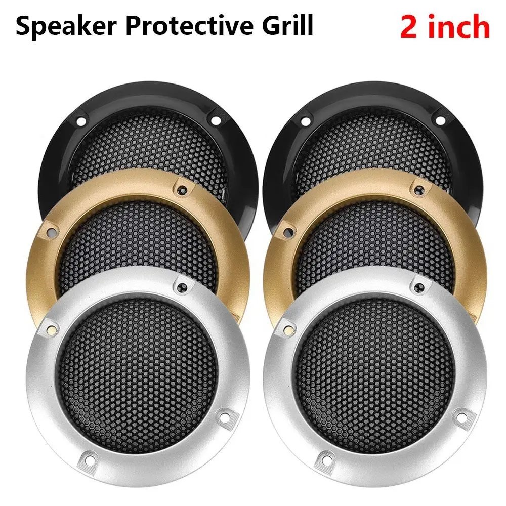 2Pcs 2 Inch Speaker Protective Grill Plastic Black Gold Silver Steel Mesh Speaker Cover Shatter Resistant Easy DIY Installation