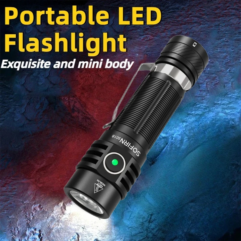 

Small Portable EDC Flashlight Rechargeable Emergency Lighting Torch with Pen Clip Power Indicator Outdoor Camping Lighting