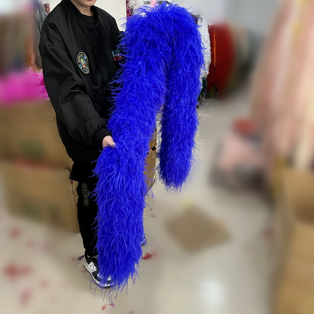 Wholesale 1-20ply Fashion Ostrich Feathers Boa 2Meters Royal Blue Feather Shawl for Wedding Party Clothes Accessory Decoration