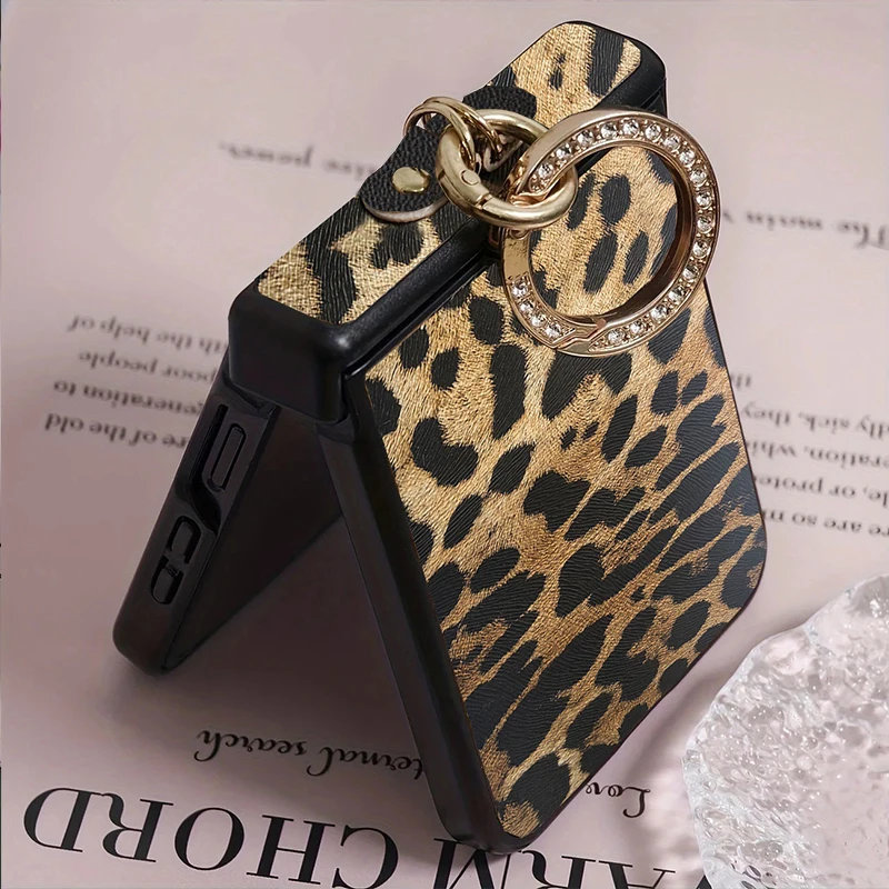 Luxuriöse Leopardenmuster PU-Leder Handyhülle für Samsung Galaxy Z Flip 8 7 6 5 4 3 5G Flip 7 Fe mit Diamantbeschichtetem Ringverschluss – Detail 5