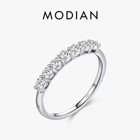 Modian Luxury Solid 925 Sterling Silver Simple 5A Zirconia Dazzling Cassic Finger Ring For Women Wedding Band Statement Jewelry