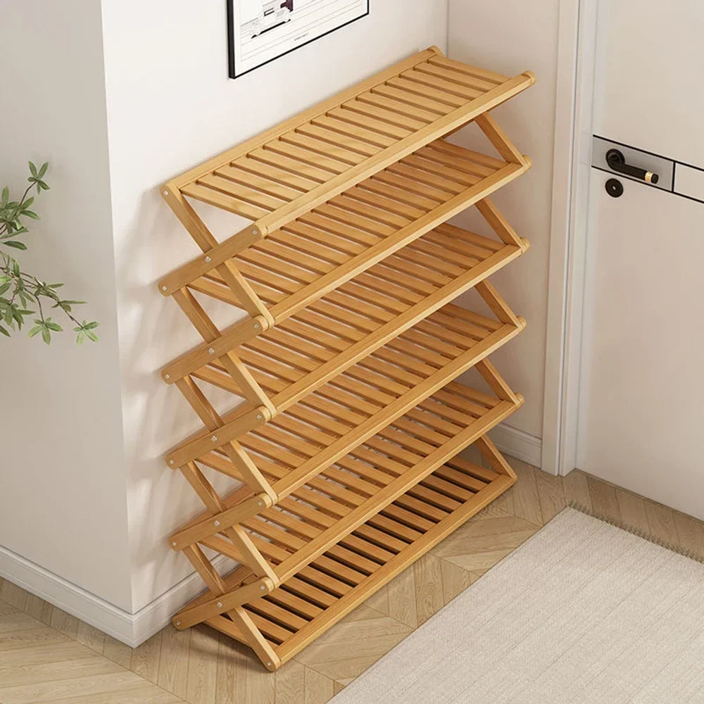 Bamboo X-shaped Shoe Rack Installation Free Multilayer Folding Shoes Rack Space Saving Home Furniture Shoe Stand Storage Shelf