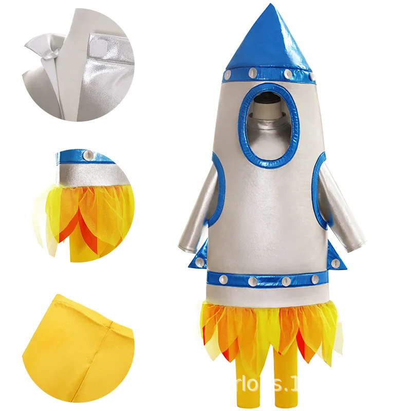 Kids Rocket Costume Space Shuttle Cosplay Outfit Rocketship Spaceship Halloween Dress Up Suit for Boys Girls