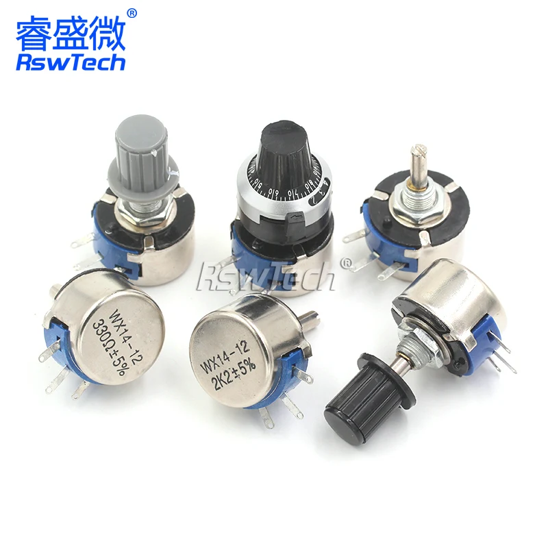 5pcs WX14-12 3W single turn wire wound potentiometer 1K 2K2 3K3 4K7 20K 10K 22K 100R 470R