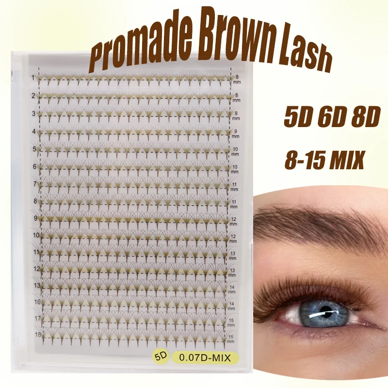 

Brown Color 320 Fans Mega Promade Lash Tray Russian Volume Human Natural 0.07 Mixed False Eyelashes For Cosplay Women Makeup